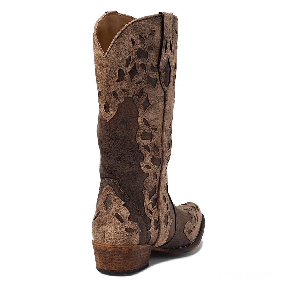 Roper Faux Leather Riley Triad Cowboy Boots Vintage Brown Multi Sizes NIB - Picture 2 of 14